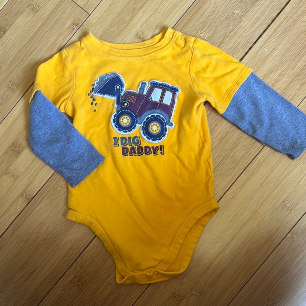 Yellow and Gray Long Sleeve Baby Bodysuit